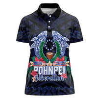 Happy Pohnpei Liberation Day Women Polo Shirt Polynesian Shark Turtle Motif