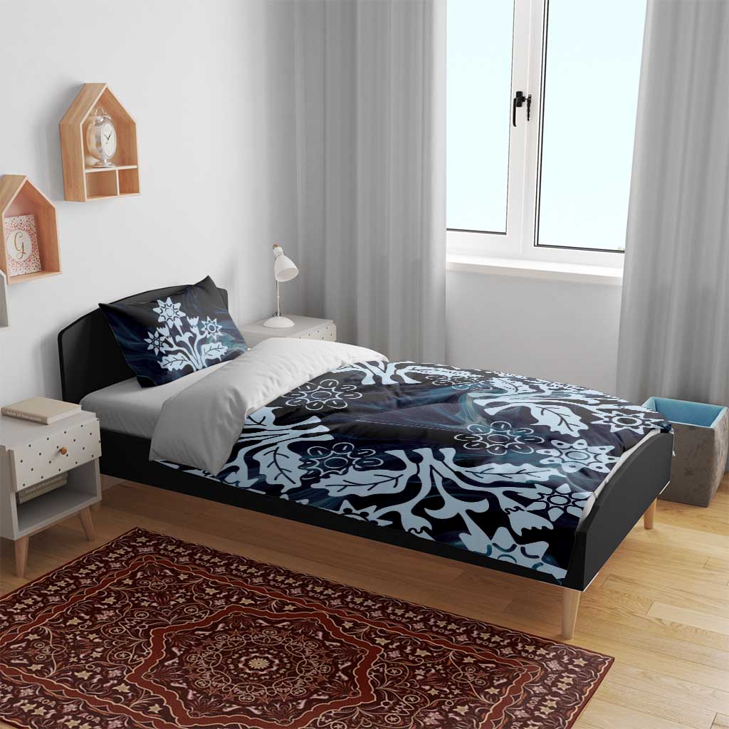 Cook Islands Tivaevae Quilt Bedding Set Navy Blue Marble - Polynesian Pride