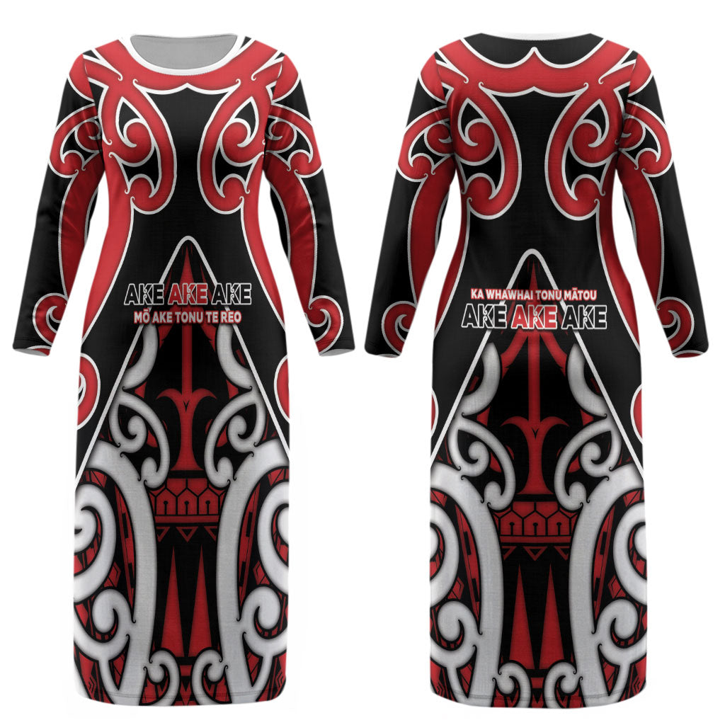 New Zealand Maori Language Week Couples Matching Long Sleeve Bodycon Dress and Hawaiian Shirt Mo Ake Tonu Te Reo LT05 - Polynesian Pride