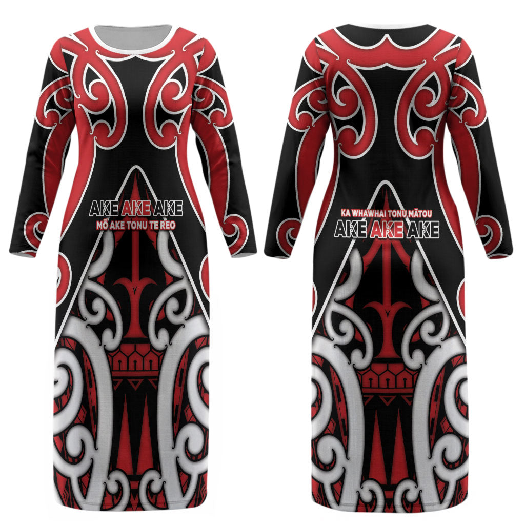 New Zealand Maori Language Week Couples Matching Long Sleeve Bodycon Dress and Long Sleeve Button Shirt Mo Ake Tonu Te Reo LT05 - Polynesian Pride