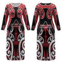 New Zealand Maori Language Week Couples Matching Long Sleeve Bodycon Dress and Long Sleeve Button Shirt Mo Ake Tonu Te Reo LT05 - Polynesian Pride