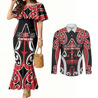 New Zealand Maori Language Week Couples Matching Mermaid Dress and Long Sleeve Button Shirt Mo Ake Tonu Te Reo LT05 Black - Polynesian Pride