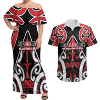 New Zealand Maori Language Week Couples Matching Off Shoulder Maxi Dress and Hawaiian Shirt Mo Ake Tonu Te Reo LT05 Black - Polynesian Pride
