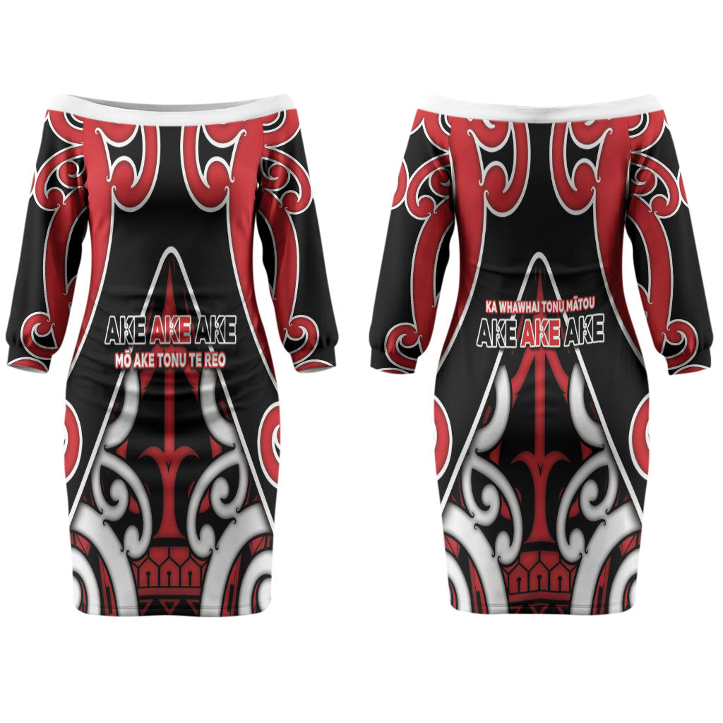 New Zealand Maori Language Week Couples Matching Off The Shoulder Long Sleeve Dress and Long Sleeve Button Shirt Mo Ake Tonu Te Reo LT05 - Polynesian Pride