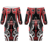 New Zealand Maori Language Week Couples Matching Off The Shoulder Long Sleeve Dress and Long Sleeve Button Shirt Mo Ake Tonu Te Reo LT05 - Polynesian Pride