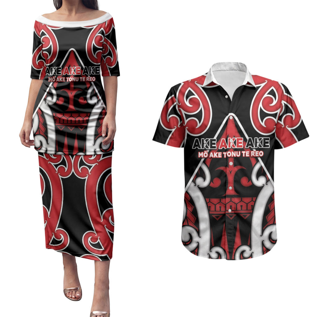 New Zealand Maori Language Week Couples Matching Puletasi and Hawaiian Shirt Mo Ake Tonu Te Reo LT05 Black - Polynesian Pride