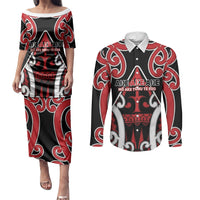 New Zealand Maori Language Week Couples Matching Puletasi and Long Sleeve Button Shirt Mo Ake Tonu Te Reo LT05 Black - Polynesian Pride