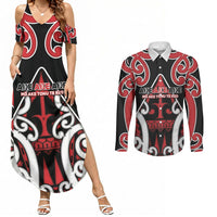 New Zealand Maori Language Week Couples Matching Summer Maxi Dress and Long Sleeve Button Shirt Mo Ake Tonu Te Reo LT05 Black - Polynesian Pride