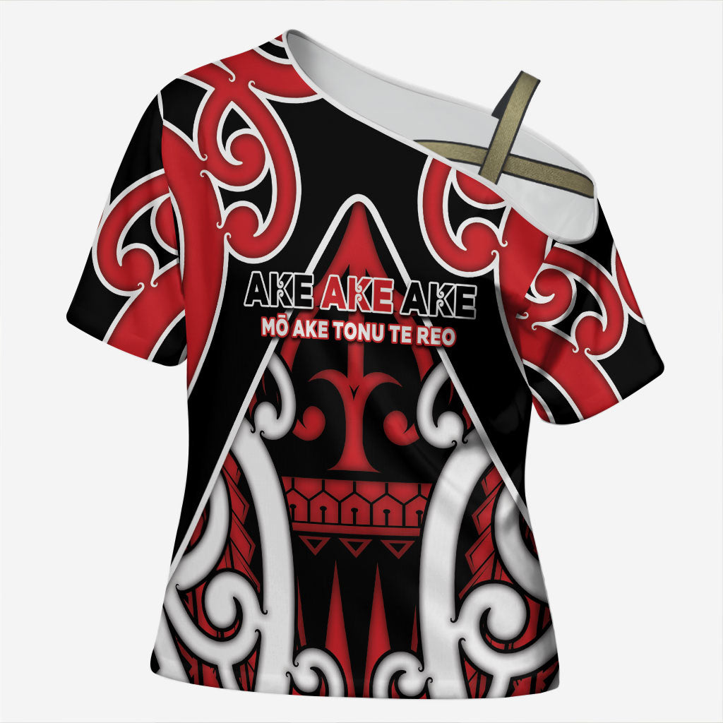 New Zealand Maori Language Week Cross Shoulder Shirt Mo Ake Tonu Te Reo LT05 Female Black - Polynesian Pride