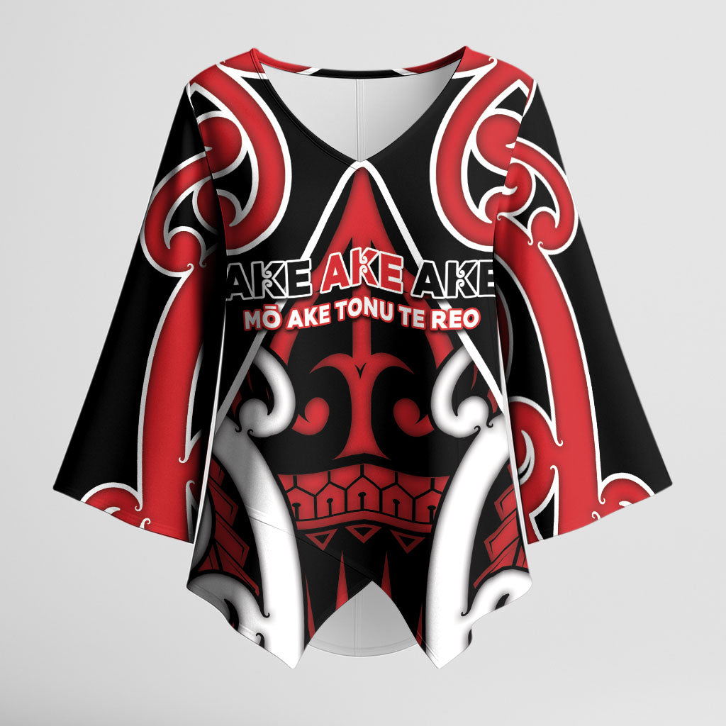 New Zealand Maori Language Week Kimono Sleeve Blouse Mo Ake Tonu Te Reo LT05 Female Black - Polynesian Pride