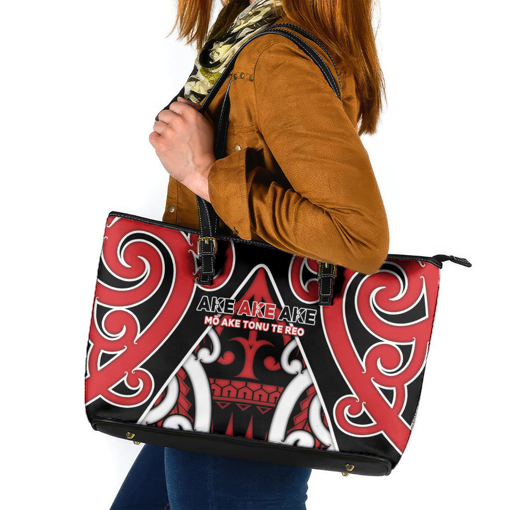 New Zealand Maori Language Week Leather Tote Bag Mo Ake Tonu Te Reo LT05 Black - Polynesian Pride