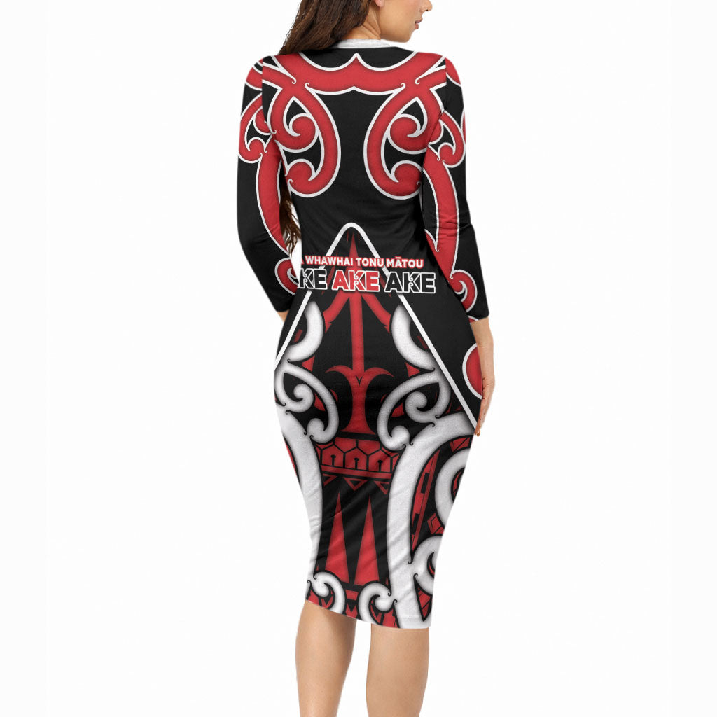 New Zealand Maori Language Week Long Sleeve Bodycon Dress Mo Ake Tonu Te Reo LT05 - Polynesian Pride