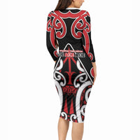 New Zealand Maori Language Week Long Sleeve Bodycon Dress Mo Ake Tonu Te Reo LT05 - Polynesian Pride