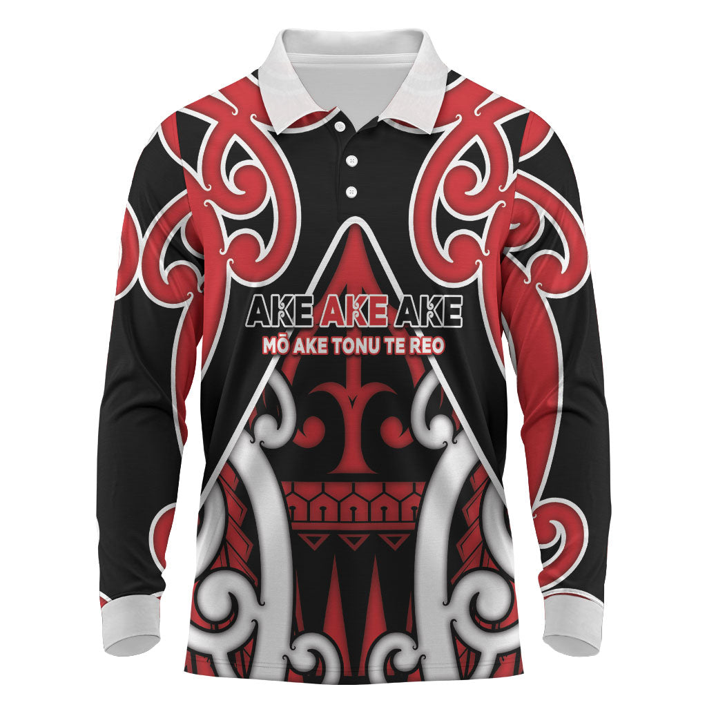 New Zealand Maori Language Week Long Sleeve Polo Shirt Mo Ake Tonu Te Reo LT05 Black - Polynesian Pride