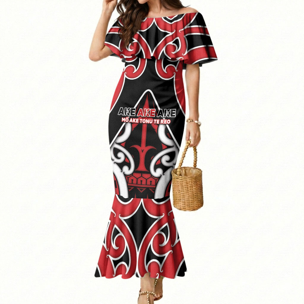 New Zealand Maori Language Week Mermaid Dress Mo Ake Tonu Te Reo LT05 Women Black - Polynesian Pride