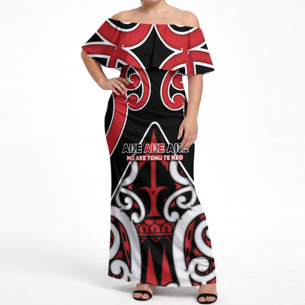 New Zealand Maori Language Week Off Shoulder Maxi Dress Mo Ake Tonu Te Reo LT05 Women Black - Polynesian Pride