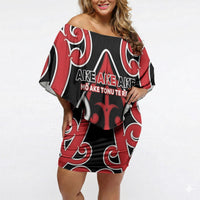 New Zealand Maori Language Week Off Shoulder Short Dress Mo Ake Tonu Te Reo LT05 Women Black - Polynesian Pride