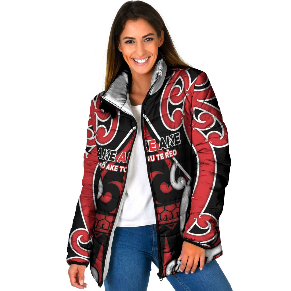 New Zealand Maori Language Week Padded Jacket Mo Ake Tonu Te Reo LT05 Women Black - Polynesian Pride