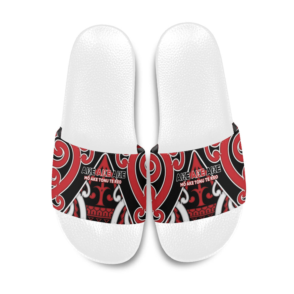 New Zealand Maori Language Week Slide Sandals Mo Ake Tonu Te Reo LT05 Black - Polynesian Pride