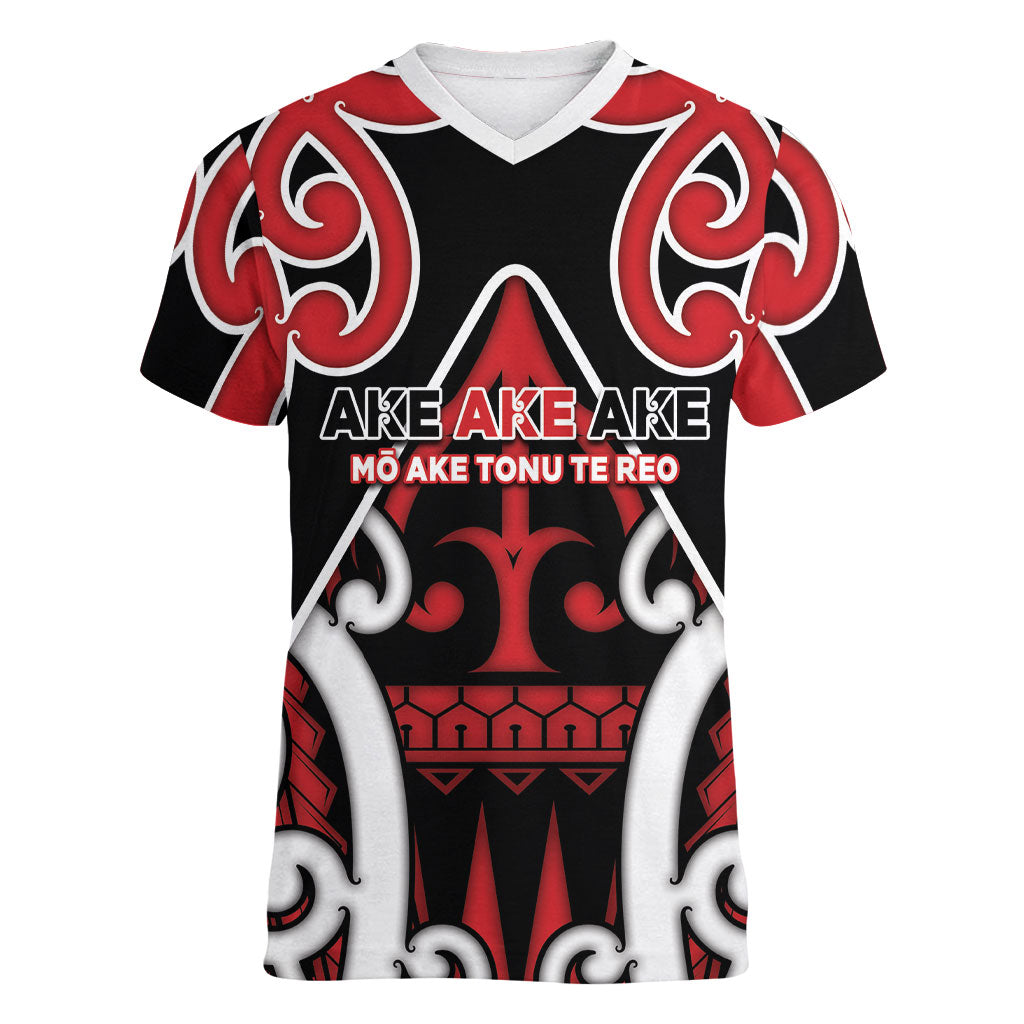 New Zealand Maori Language Week Women V-Neck T-Shirt Mo Ake Tonu Te Reo LT05 Female Black - Polynesian Pride