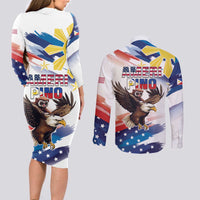 Filipino American History Month Couples Matching Long Sleeve Bodycon Dress and Long Sleeve Button Shirt Bald Eagle Tarsier Together LT05 - Polynesian Pride