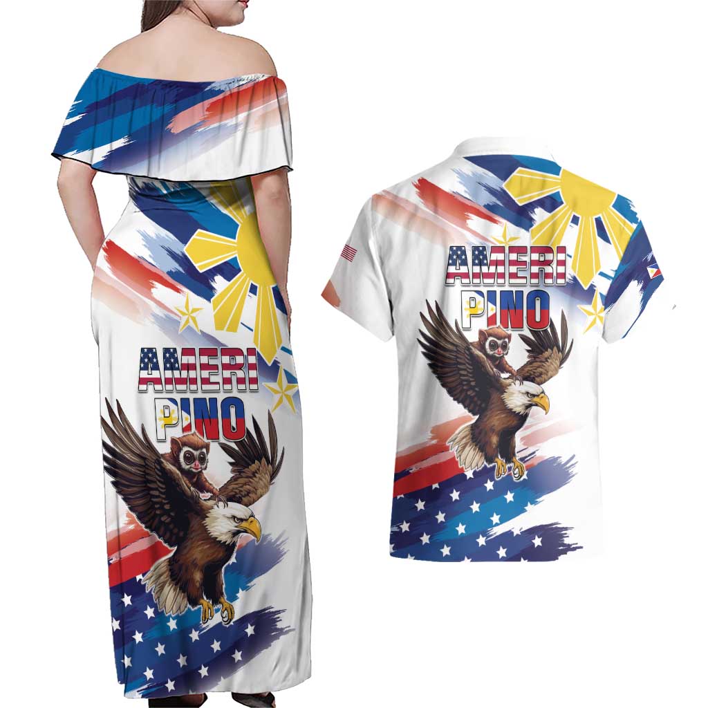 Filipino American History Month Couples Matching Off Shoulder Maxi Dress and Hawaiian Shirt Bald Eagle Tarsier Together LT05 - Polynesian Pride