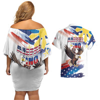 Filipino American History Month Couples Matching Off Shoulder Short Dress and Hawaiian Shirt Bald Eagle Tarsier Together LT05 - Polynesian Pride