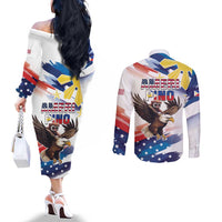 Filipino American History Month Couples Matching Off The Shoulder Long Sleeve Dress and Long Sleeve Button Shirt Bald Eagle Tarsier Together LT05 - Polynesian Pride