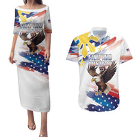 Filipino American History Month Couples Matching Puletasi and Hawaiian Shirt Bald Eagle Tarsier Together LT05 White - Polynesian Pride