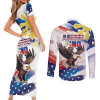 Filipino American History Month Couples Matching Short Sleeve Bodycon Dress and Long Sleeve Button Shirt Bald Eagle Tarsier Together LT05 - Polynesian Pride