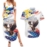 Filipino American History Month Couples Matching Summer Maxi Dress and Hawaiian Shirt Bald Eagle Tarsier Together LT05 White - Polynesian Pride