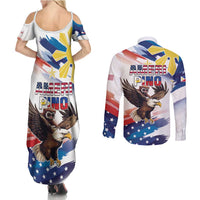 Filipino American History Month Couples Matching Summer Maxi Dress and Long Sleeve Button Shirt Bald Eagle Tarsier Together LT05 - Polynesian Pride