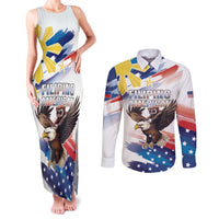 Filipino American History Month Couples Matching Tank Maxi Dress and Long Sleeve Button Shirt Bald Eagle Tarsier Together LT05 White - Polynesian Pride
