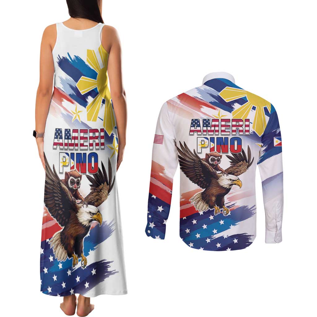 Filipino American History Month Couples Matching Tank Maxi Dress and Long Sleeve Button Shirt Bald Eagle Tarsier Together LT05 - Polynesian Pride
