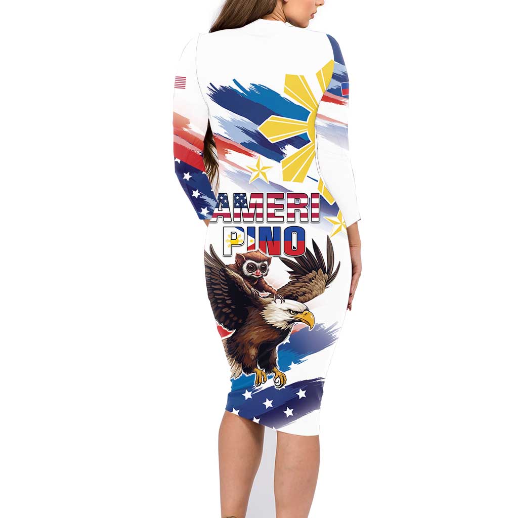 Filipino American History Month Family Matching Long Sleeve Bodycon Dress and Hawaiian Shirt Bald Eagle Tarsier Together LT05 - Polynesian Pride