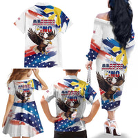 Filipino American History Month Family Matching Off The Shoulder Long Sleeve Dress and Hawaiian Shirt Bald Eagle Tarsier Together LT05 - Polynesian Pride