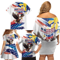 Filipino American History Month Family Matching Off Shoulder Short Dress and Hawaiian Shirt Bald Eagle Tarsier Together LT05 - Polynesian Pride