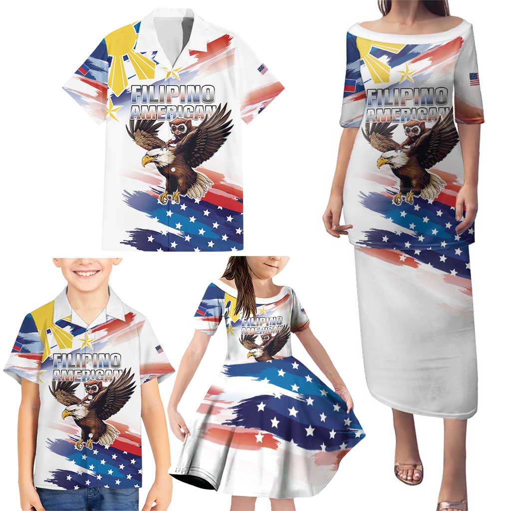 Filipino American History Month Family Matching Puletasi and Hawaiian Shirt Bald Eagle Tarsier Together LT05 - Polynesian Pride