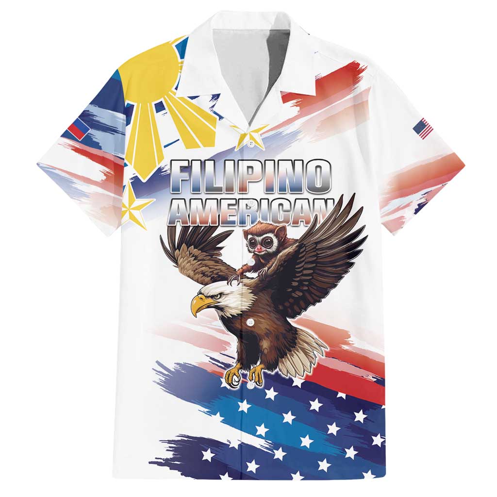 Filipino American History Month Family Matching Puletasi and Hawaiian Shirt Bald Eagle Tarsier Together LT05 Dad's Shirt - Short Sleeve White - Polynesian Pride