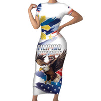 Filipino American History Month Family Matching Short Sleeve Bodycon Dress and Hawaiian Shirt Bald Eagle Tarsier Together LT05 Mom's Dress White - Polynesian Pride