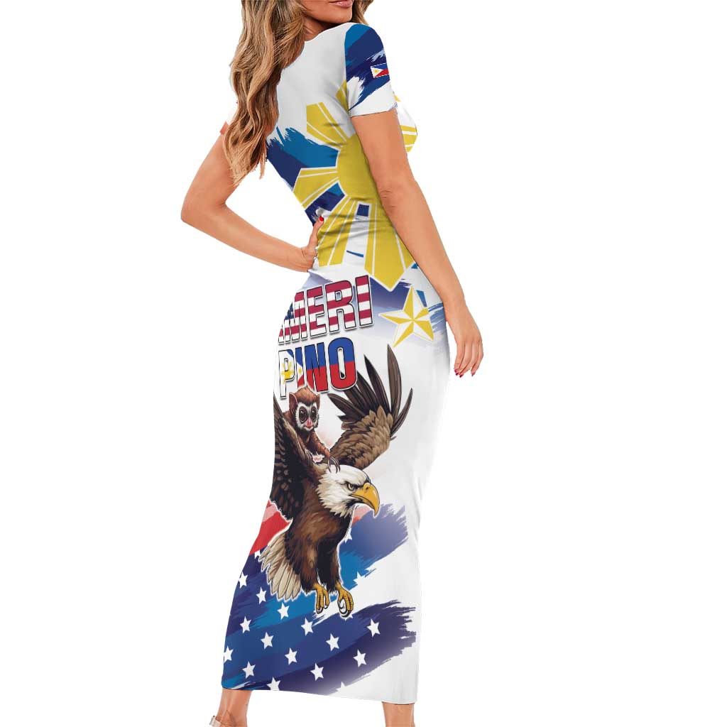 Filipino American History Month Family Matching Short Sleeve Bodycon Dress and Hawaiian Shirt Bald Eagle Tarsier Together LT05 - Polynesian Pride