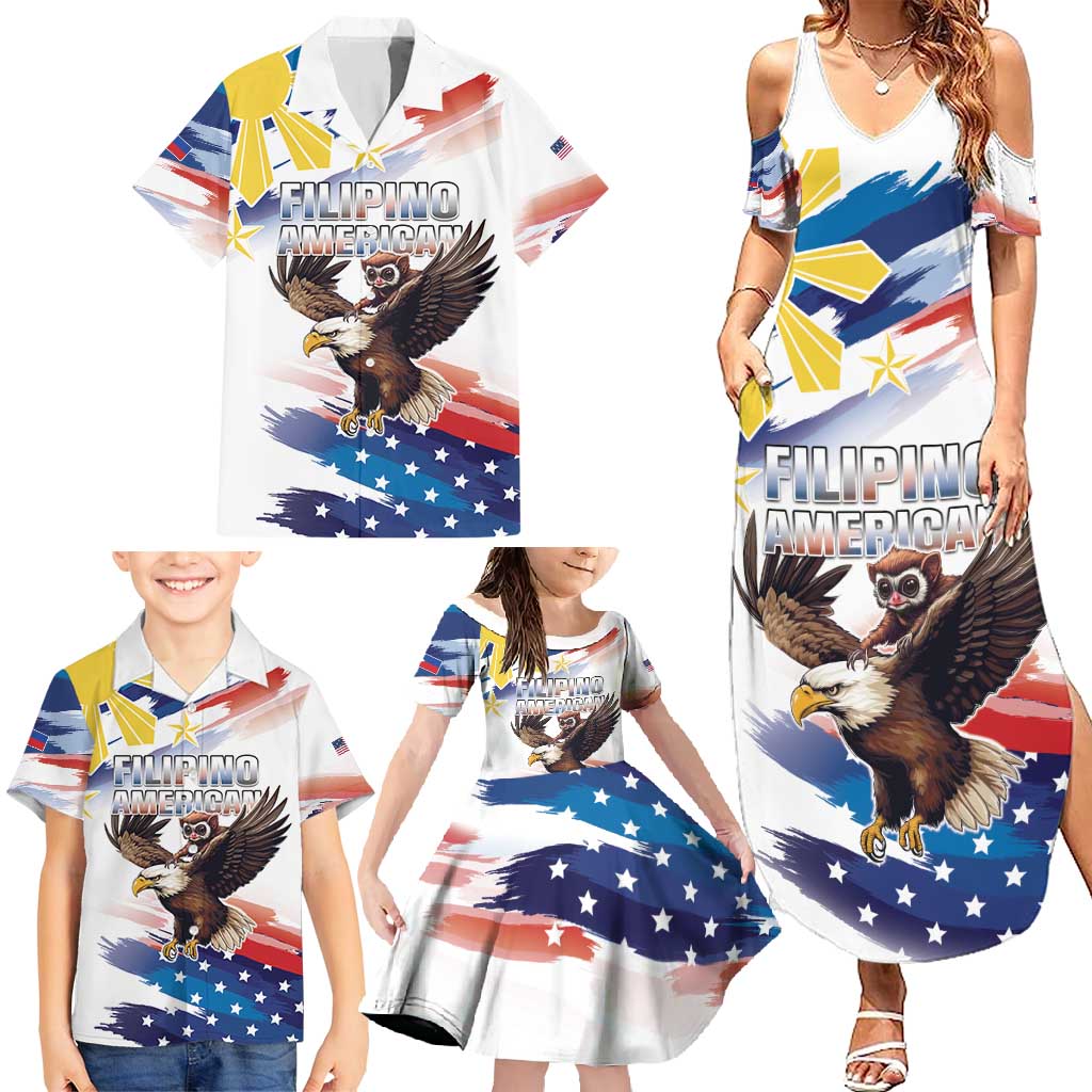 Filipino American History Month Family Matching Summer Maxi Dress and Hawaiian Shirt Bald Eagle Tarsier Together LT05 - Polynesian Pride