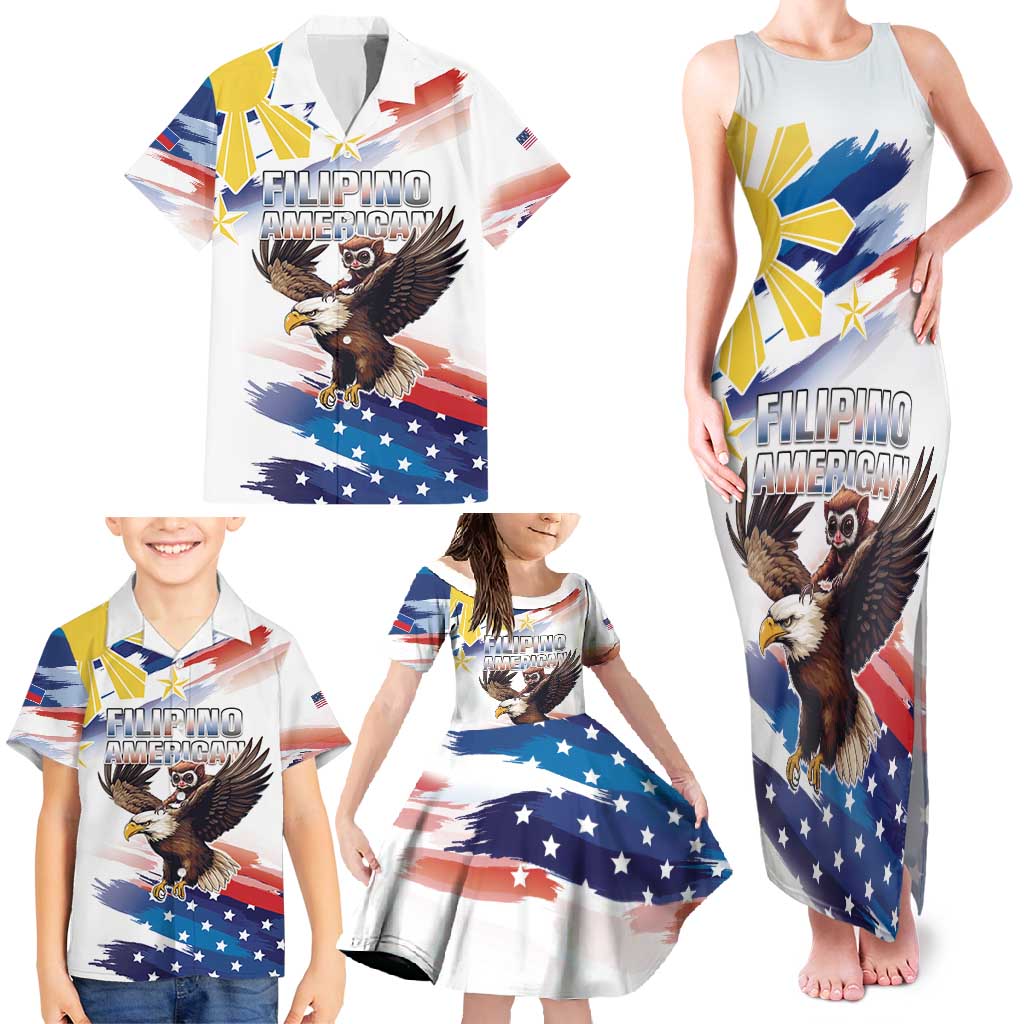 Filipino American History Month Family Matching Tank Maxi Dress and Hawaiian Shirt Bald Eagle Tarsier Together LT05 - Polynesian Pride