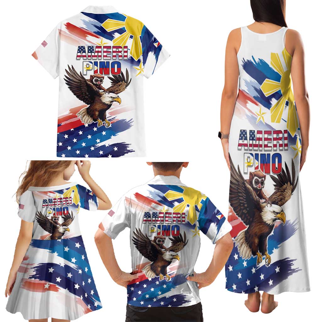 Filipino American History Month Family Matching Tank Maxi Dress and Hawaiian Shirt Bald Eagle Tarsier Together LT05 - Polynesian Pride