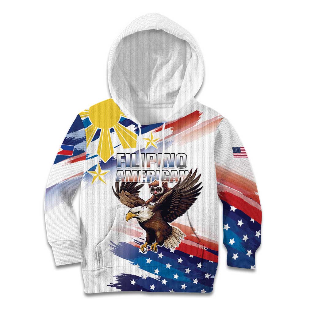 Filipino American History Month Kid Hoodie Bald Eagle Tarsier Together LT05 Hoodie White - Polynesian Pride