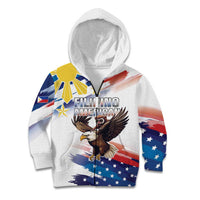 Filipino American History Month Kid Hoodie Bald Eagle Tarsier Together LT05 Zip Hoodie White - Polynesian Pride