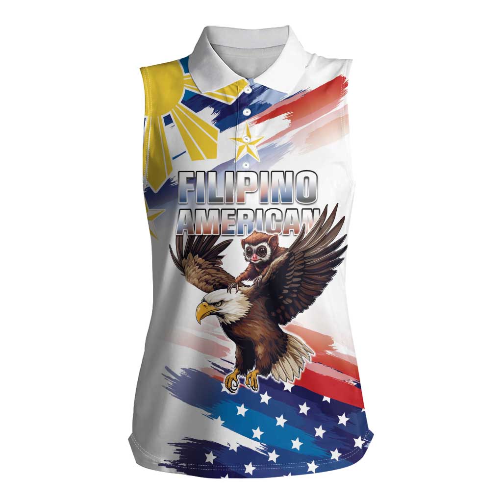 Filipino American History Month Women Sleeveless Polo Shirt Bald Eagle Tarsier Together LT05 Female White - Polynesian Pride