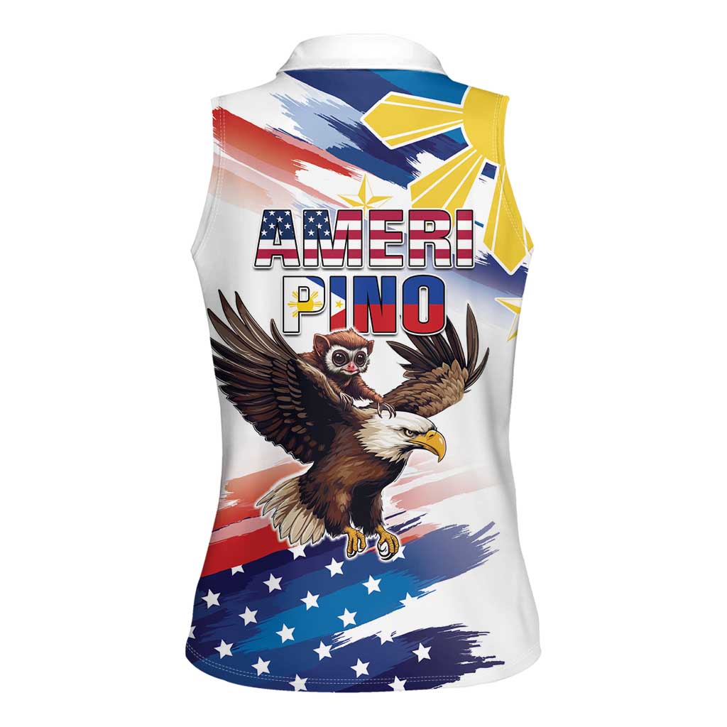 Filipino American History Month Women Sleeveless Polo Shirt Bald Eagle Tarsier Together LT05 - Polynesian Pride