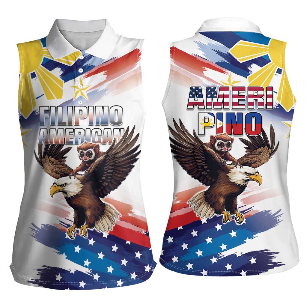 Filipino American History Month Women Sleeveless Polo Shirt Bald Eagle Tarsier Together LT05 - Polynesian Pride