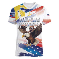 Filipino American History Month Women V-Neck T-Shirt Bald Eagle Tarsier Together LT05 Female White - Polynesian Pride